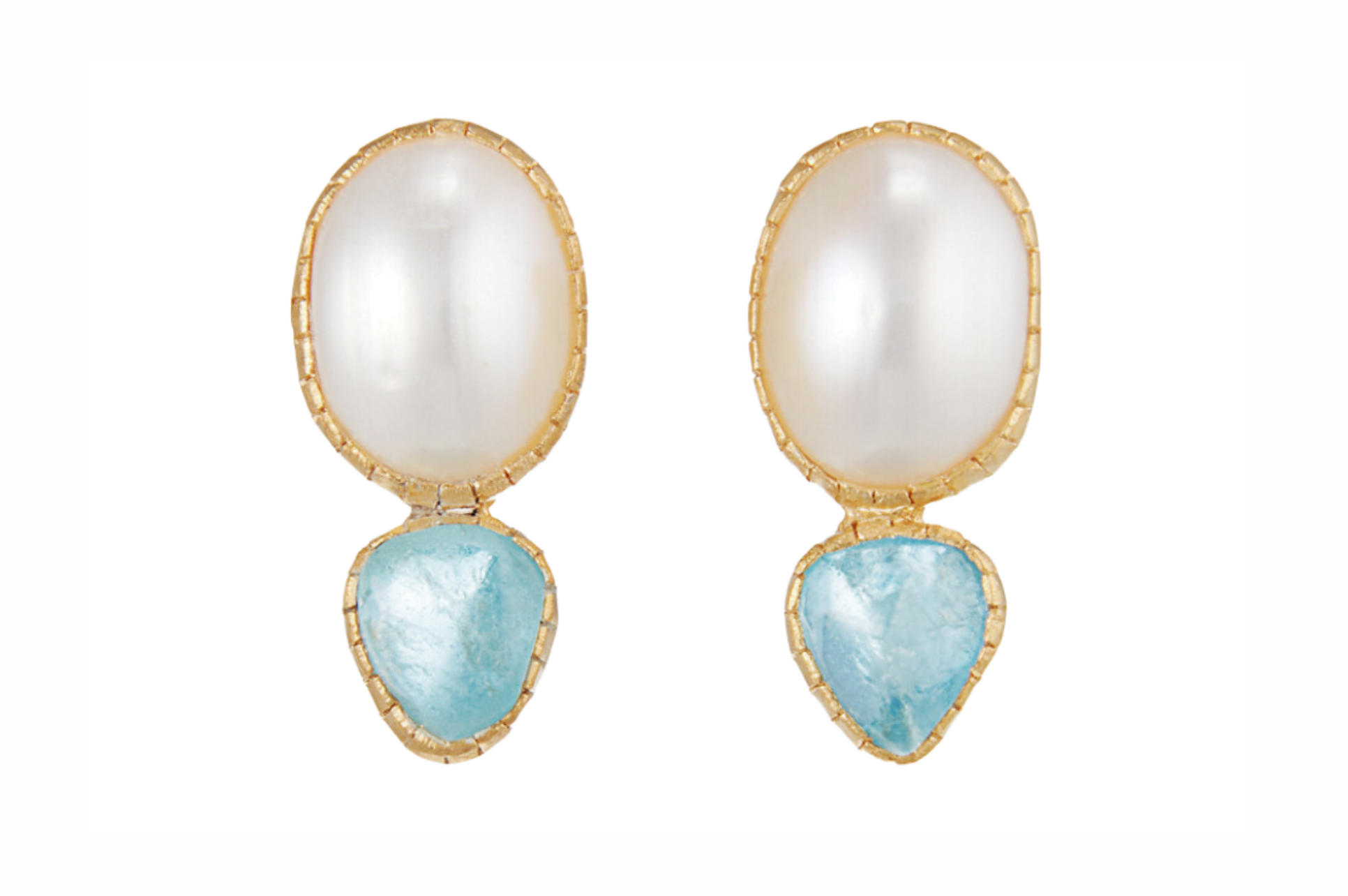 Pearlie Queen Pearl & Aquamarine Stud Earrings