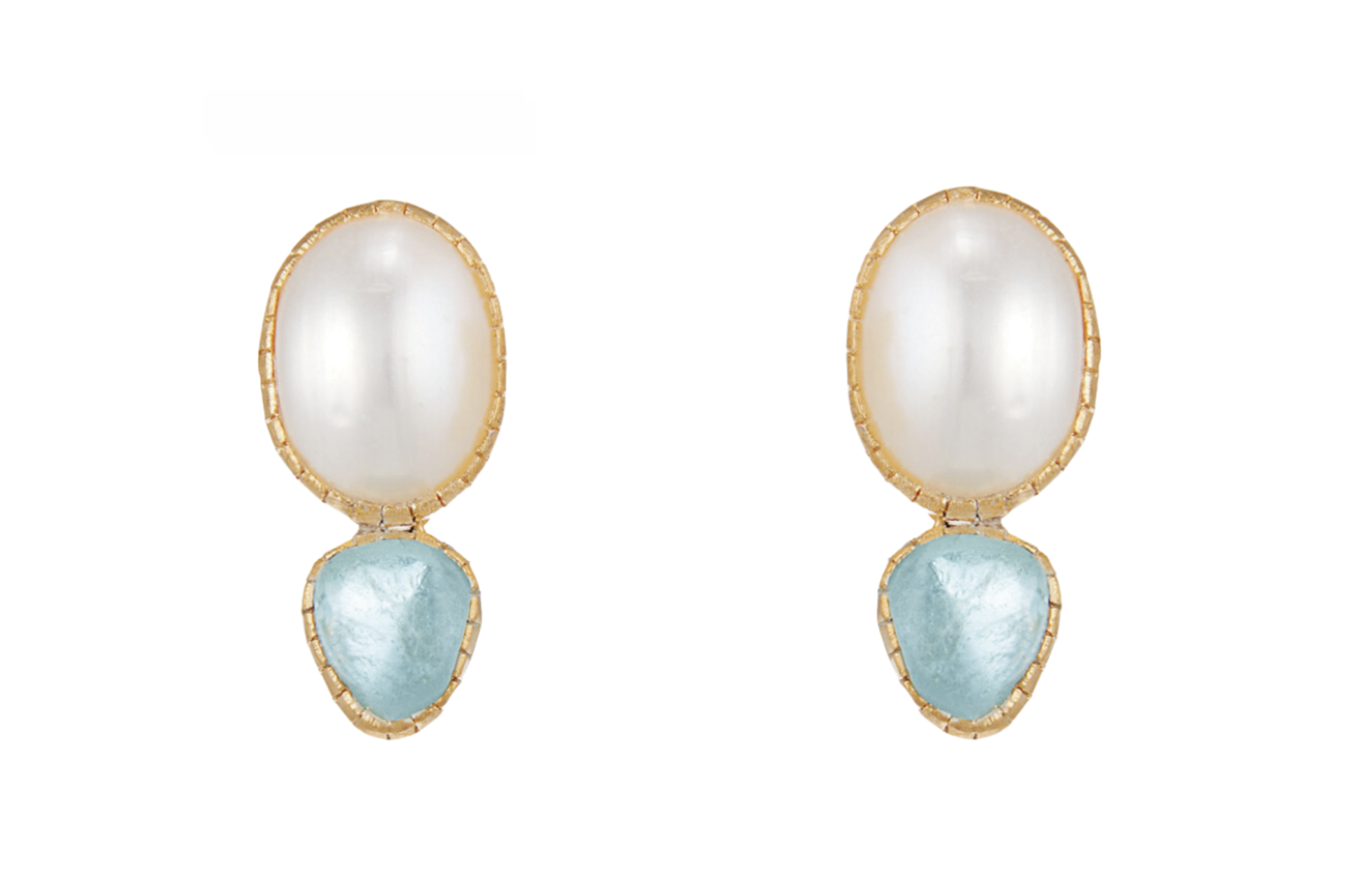 Pearl & Aquamarine Stud Earrings