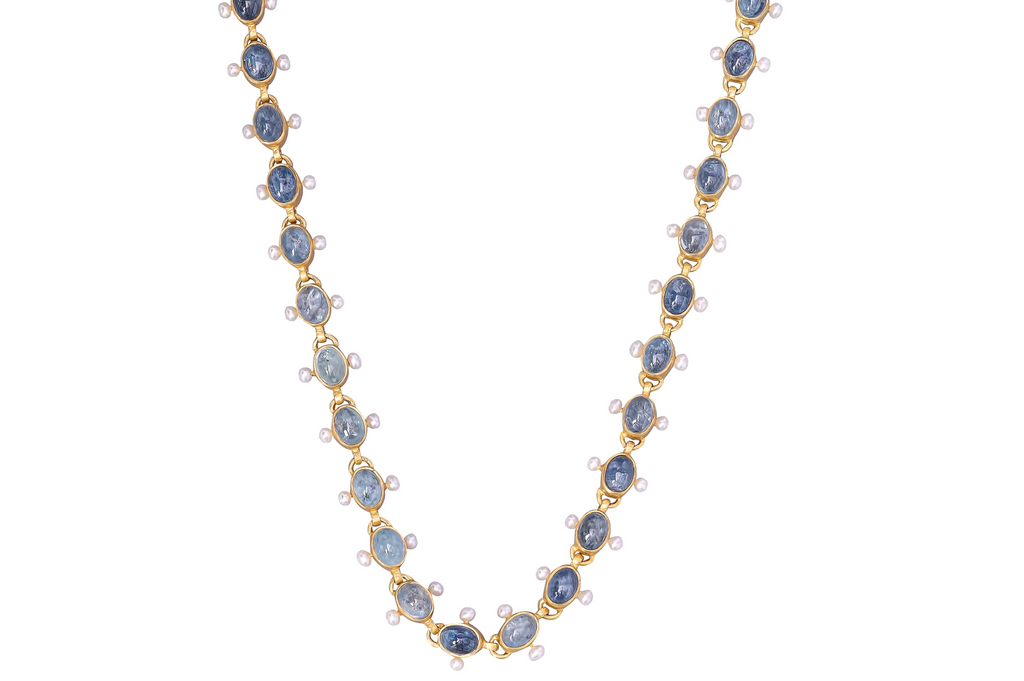 Aquamarine & Pearl Embellished Necklace
