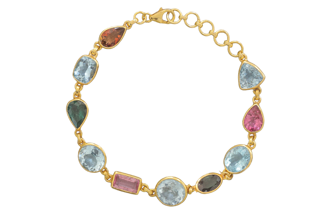 Aquamarine & Tourmaline Gemstone Bracelet