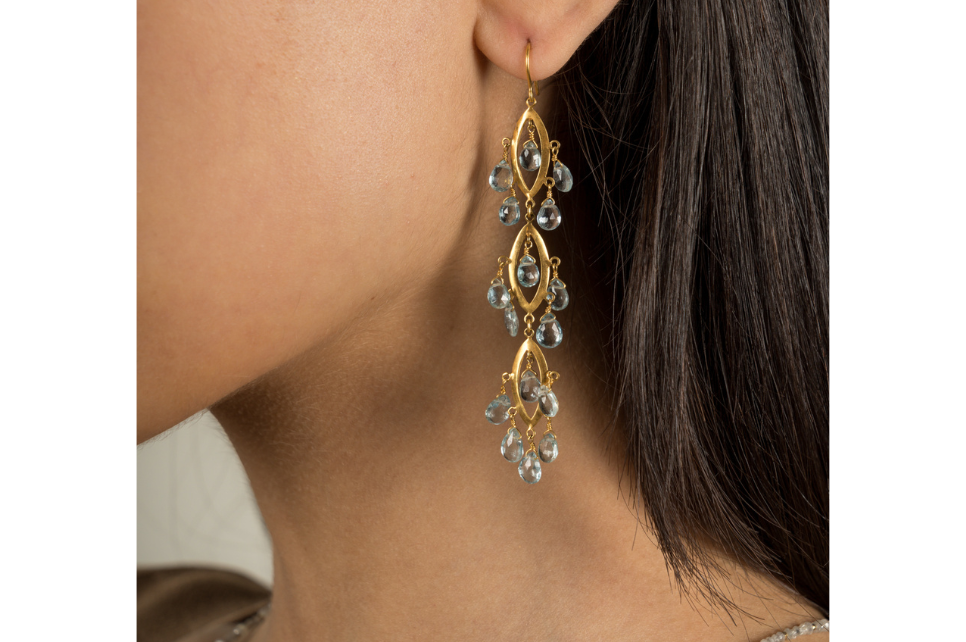 Aurelia Aquamarine Beaded Fine Gold Earrings
