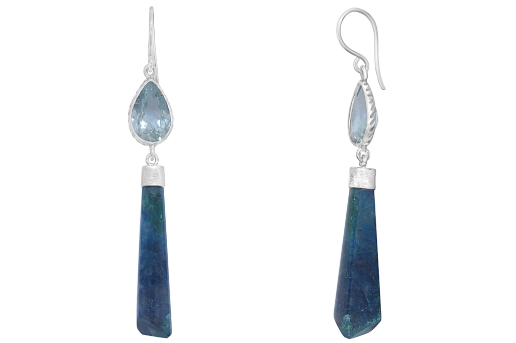 Aquamarine & Azurite Gemstone Earrings