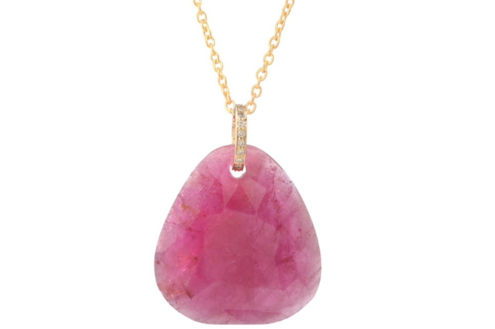 Bahia Pink Tourmaline Slice & Diamond Pendant Necklace