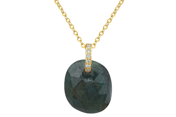 Bahia Darker Green Tourmaline Diamond Pendant Necklace