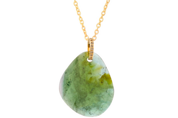 Bahia Green Tourmaline Slice & Diamond Pendant Necklace