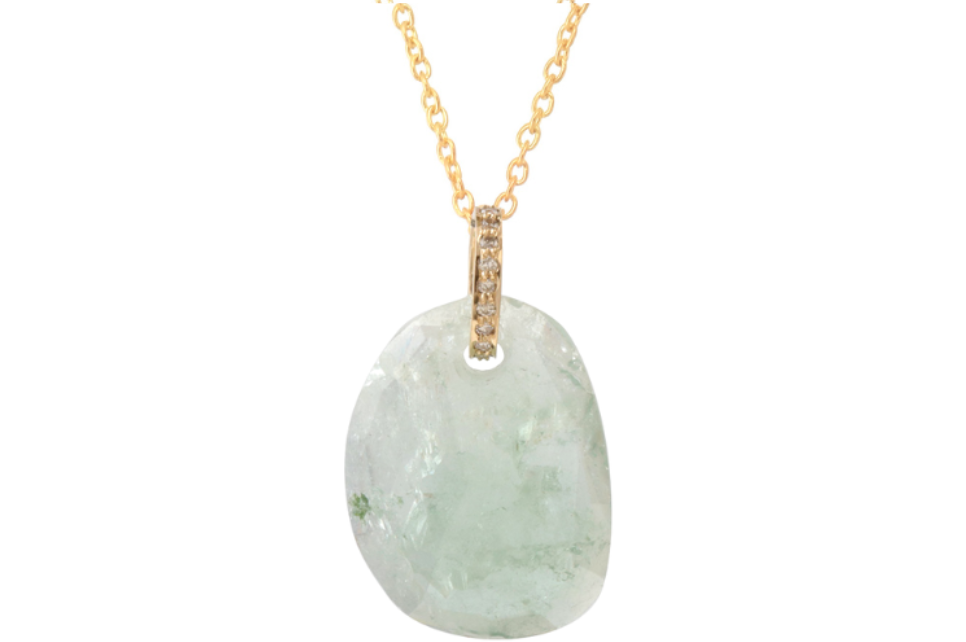 Bahia Light Green Tourmaline Slice & Diamond Pendant Necklace