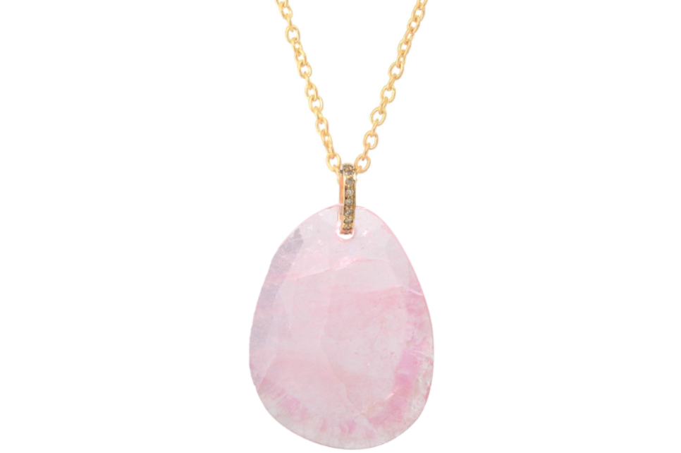 Bahia Light Pink Tourmaline Slice & Diamond Pendant Necklace