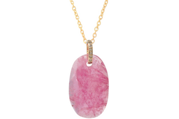 Bahia Oval Pink Tourmaline Slice & Diamond Pendant Necklace