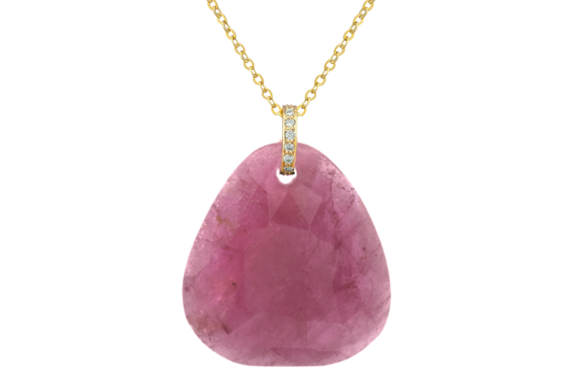 Fine Gold Bahia Pink Tourmaline Slice & Diamond Pendant Necklace