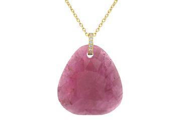 Fine Gold Bahia Pink Tourmaline Slice & Diamond Pendant Necklace