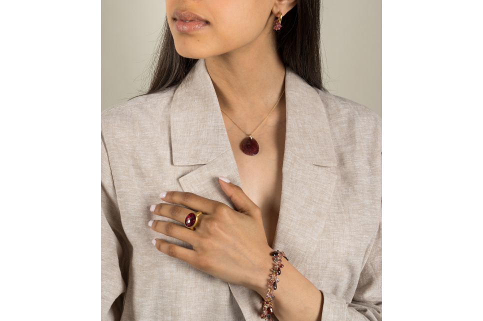 Bahia Pink Tourmaline Slice & Diamond Pendant Necklace