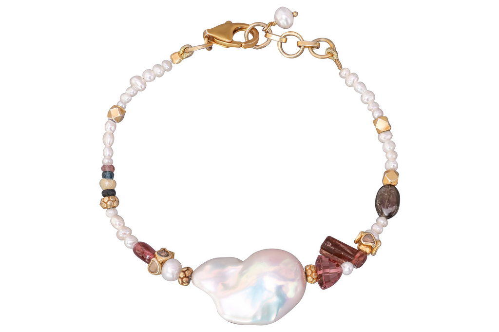 Baroque Pearl & Tourmaline Beaded Bracelet 