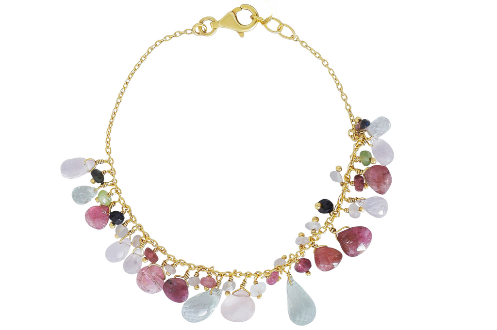 Iris Rose Quartz, Green Amethyst & Tourmaline Beaded Bracelet
