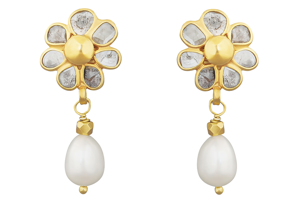Blossom Pearl & Diamond Drop Earrings