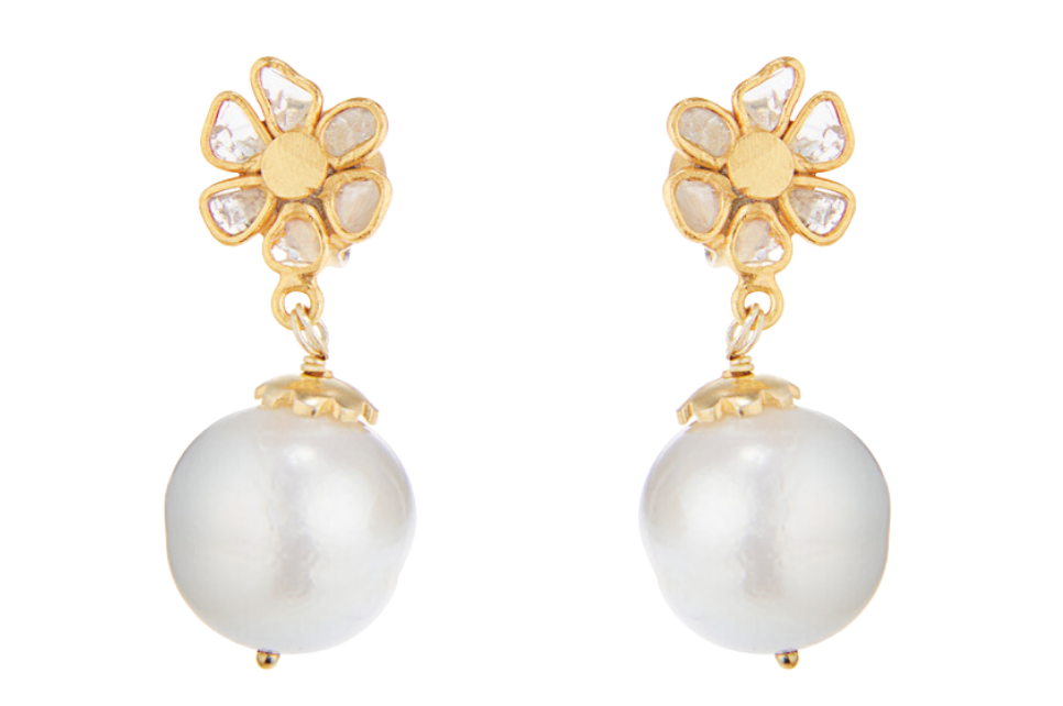 Blossom Pearl & Grey Diamond Slice Earrings