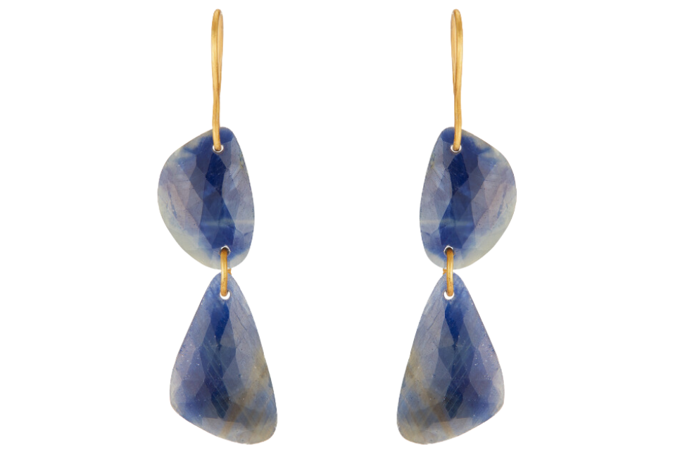 Blue Sapphire Slice Double Drop Earrings