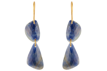 Blue Sapphire Slice Double Drop Earrings