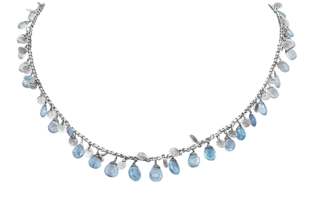 Blue Topaz & Oxidised Silver Disc Necklace
