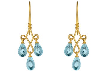 Fine Gold Drop Earrings With Blue Topaz