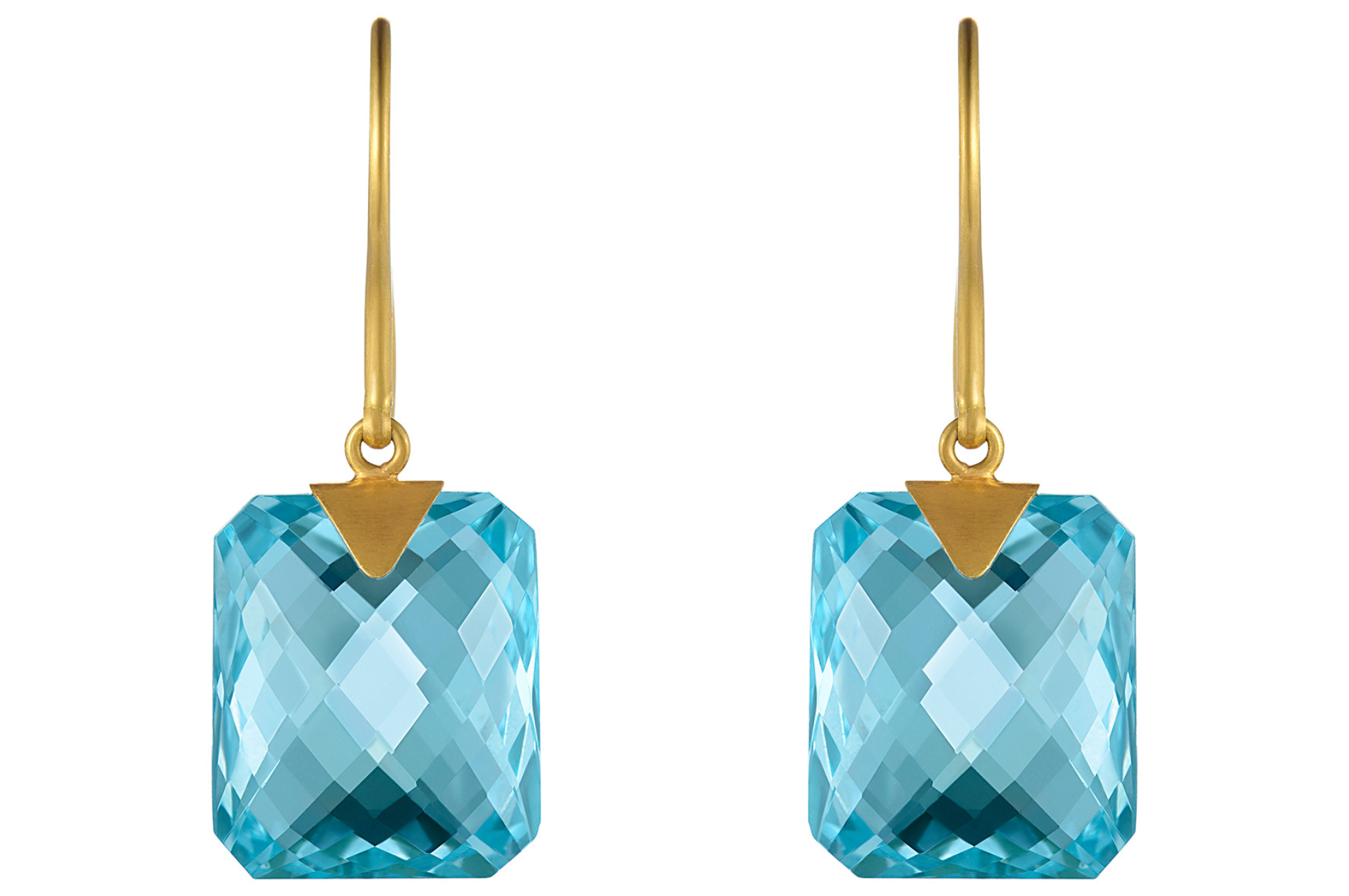 Fine Gold Blue Topaz Checker Cut Earrings