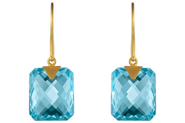 Fine Gold Blue Topaz Checker Cut Earrings