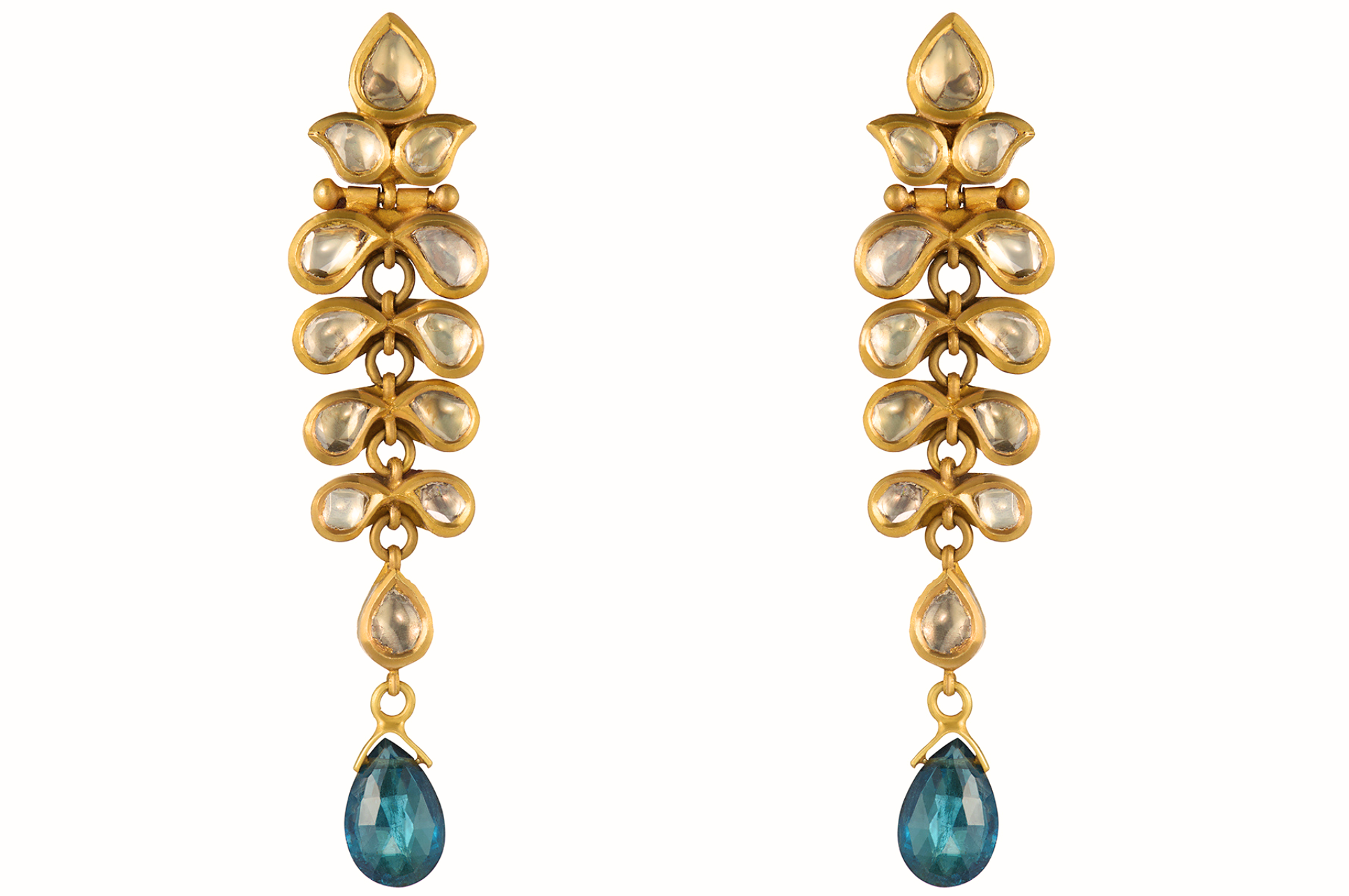 Fine Gold Diamond Earrings with Blue Tourmaline Drops