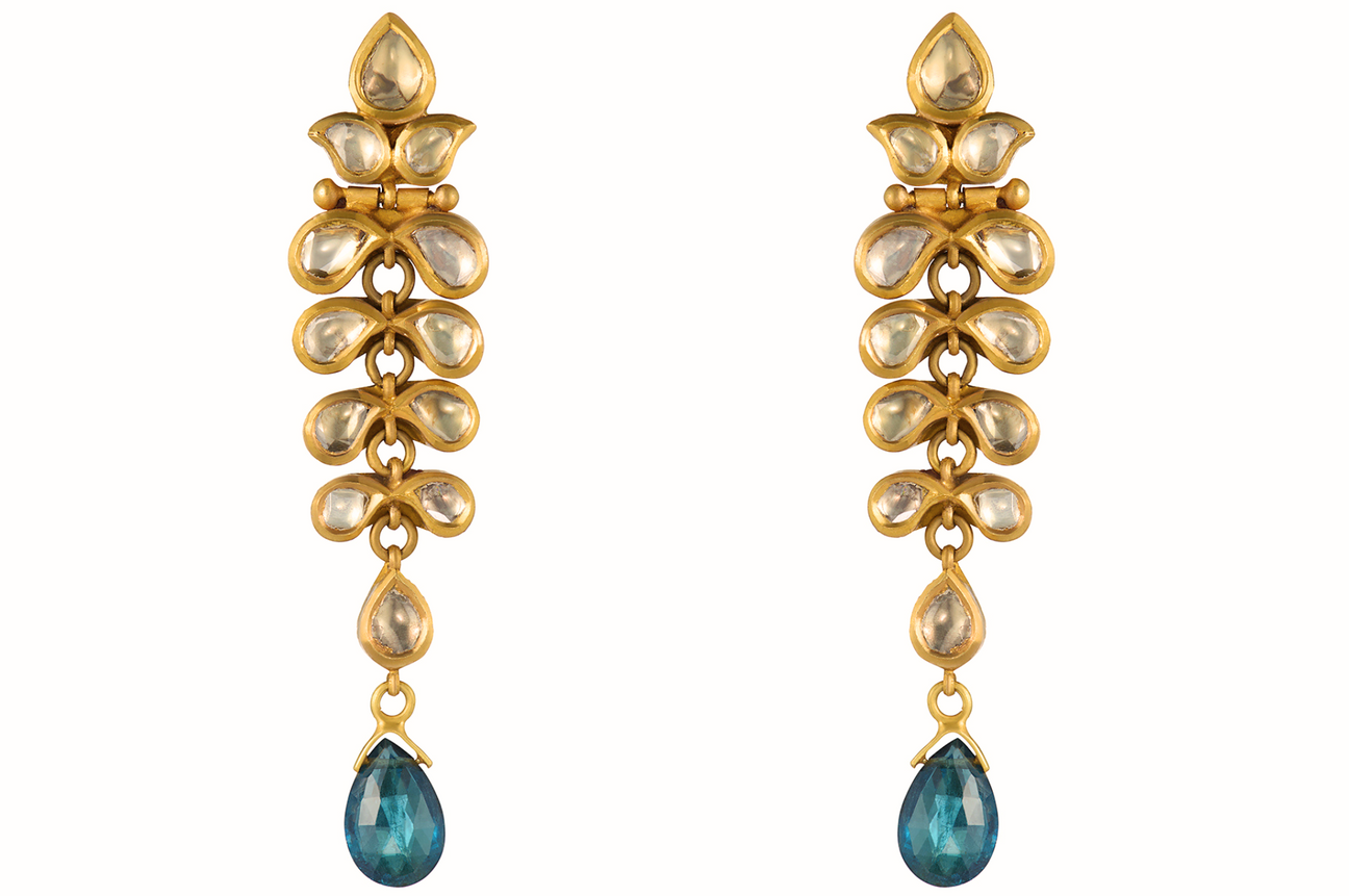 Fine Gold Diamond Earrings with Blue Tourmaline Drops