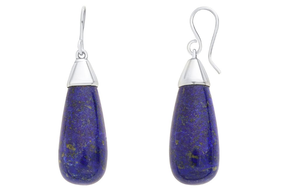 Lapis Lazuli Long Cabochon Silver Earrings