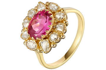 Camellia Rubellite & Diamond Fine Gold Ring