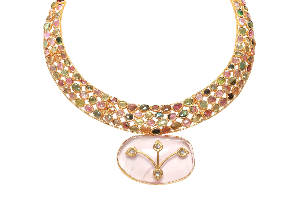 Carmen Tourmaline & Rose Quartz Jadau Necklace