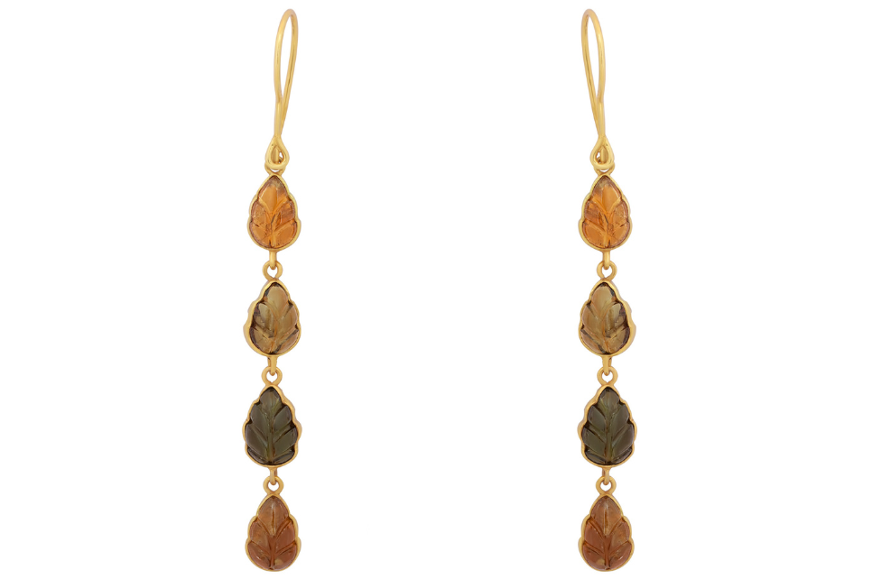 Carved Leaf Amber Tourmaline Earrings