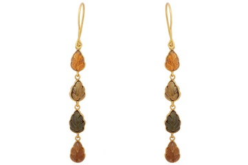 Carved Leaf Amber Tourmaline Earrings