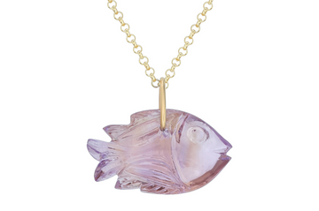 Carved Amethyst Fish Pendant Necklace