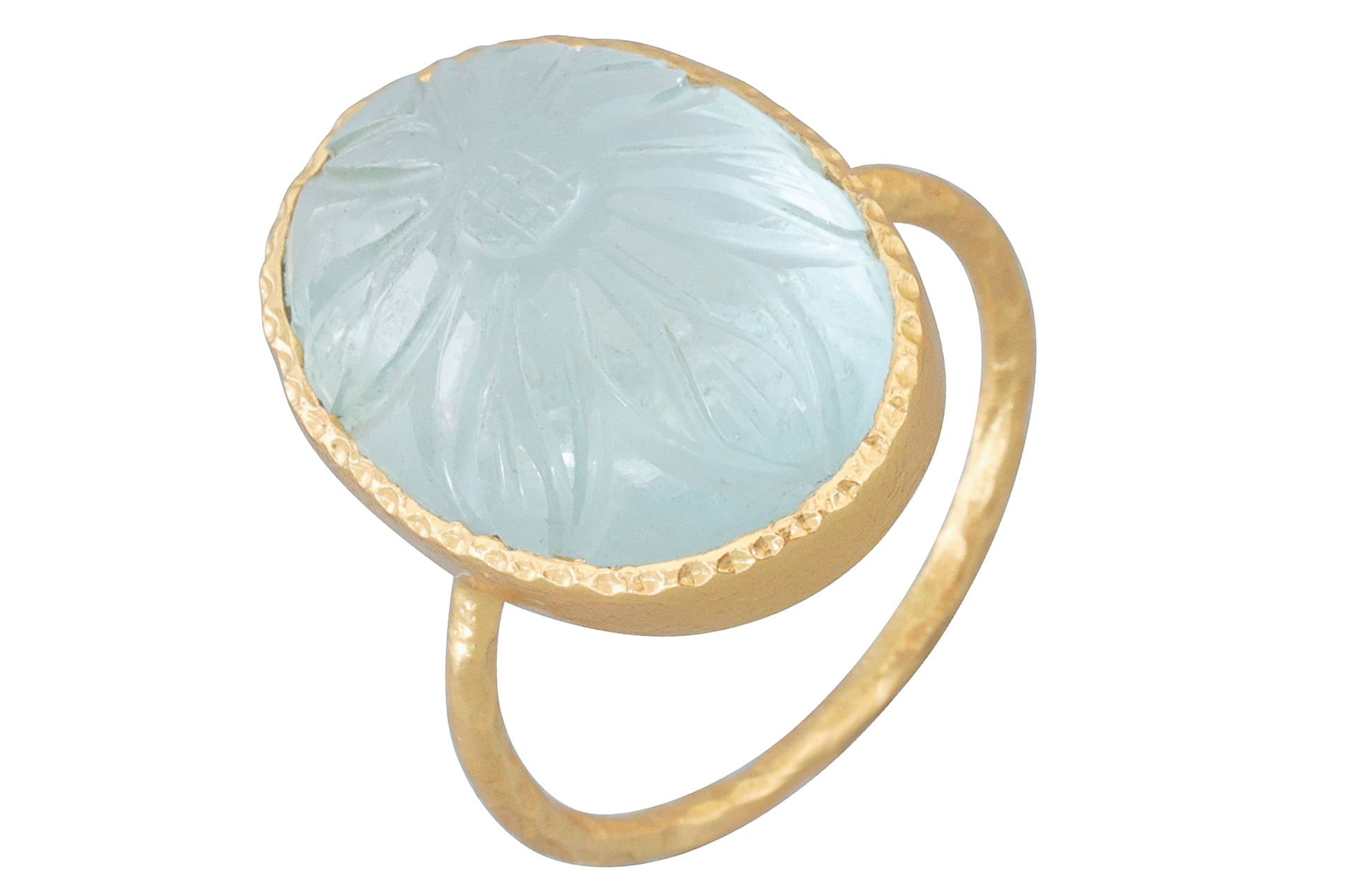 Carved Aquamarine Fine Band Ring
