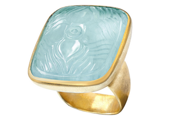 Oblong Carved Aquamarine Ring