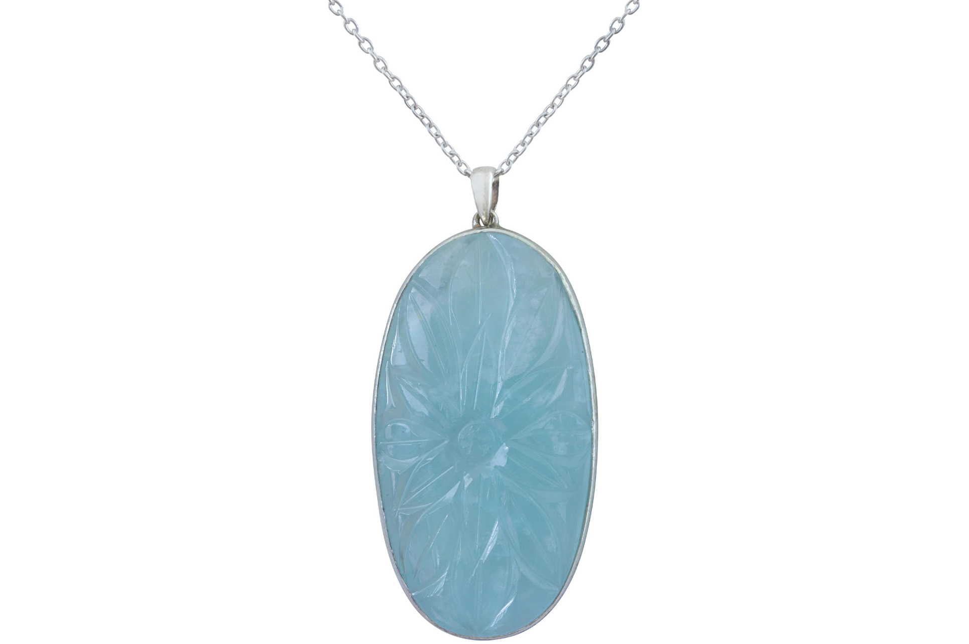 Sterling Silver & Carved Aquamarine Pendant Necklace