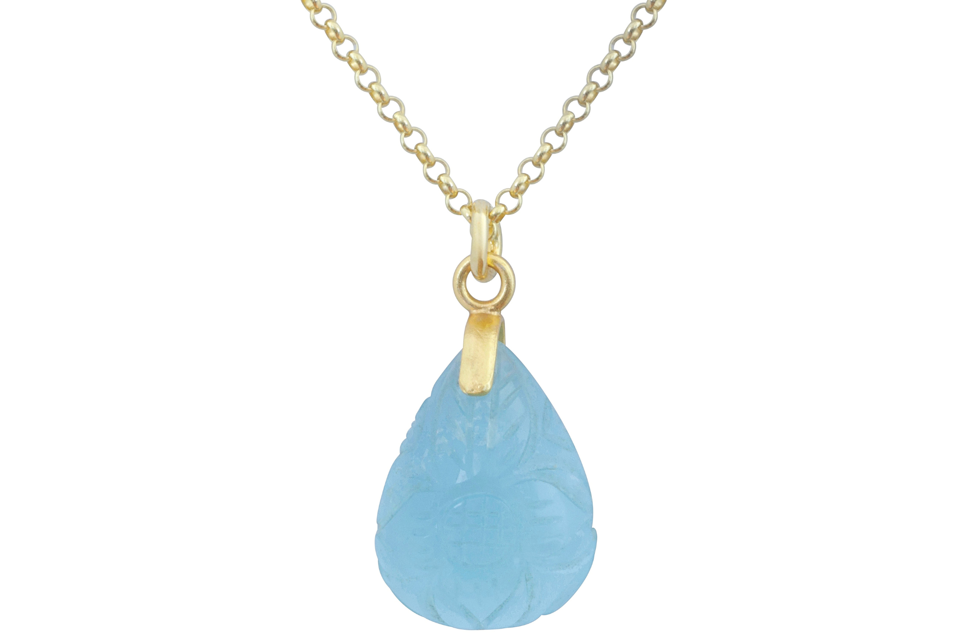 Pune Carved Aquamarine Pendant Necklace