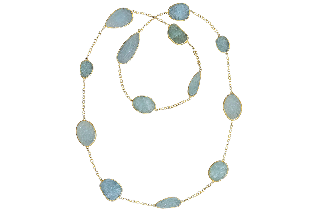 Agra Carved Aquamarine Long Necklace