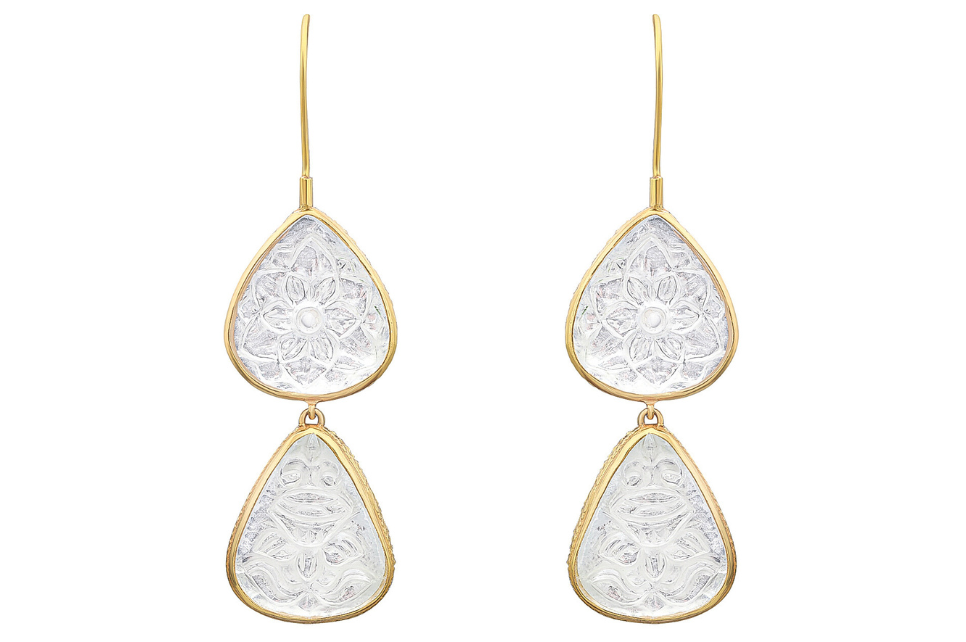 Carved Crystal Double Drop Earrings