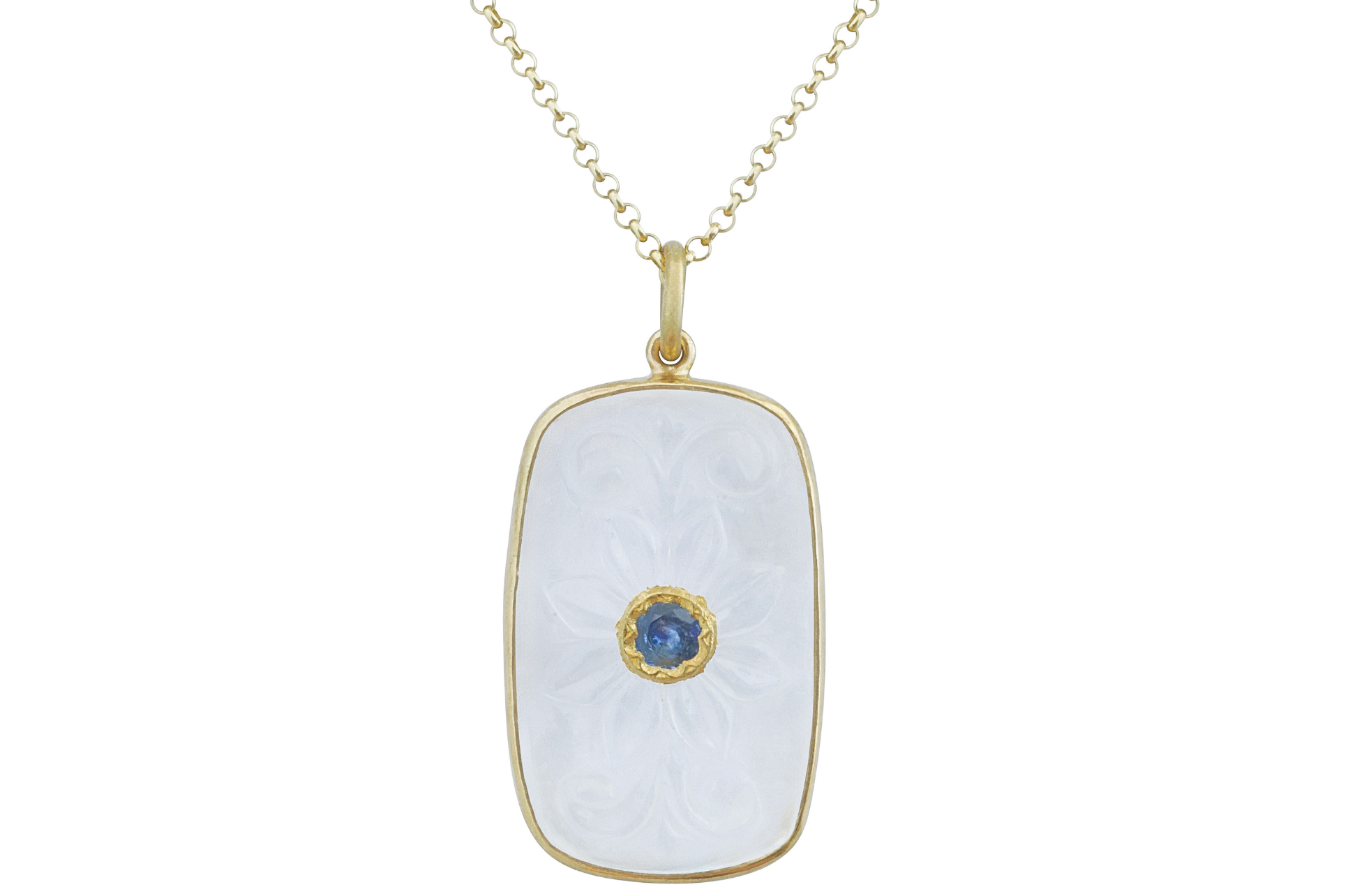 Carved Rock Crystal & Sapphire Pendant Necklace