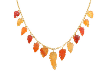Carved Fire Opal Gemstone Leaf Charm Necklace