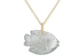 Carved Green Amethyst Fish Pendant Necklace