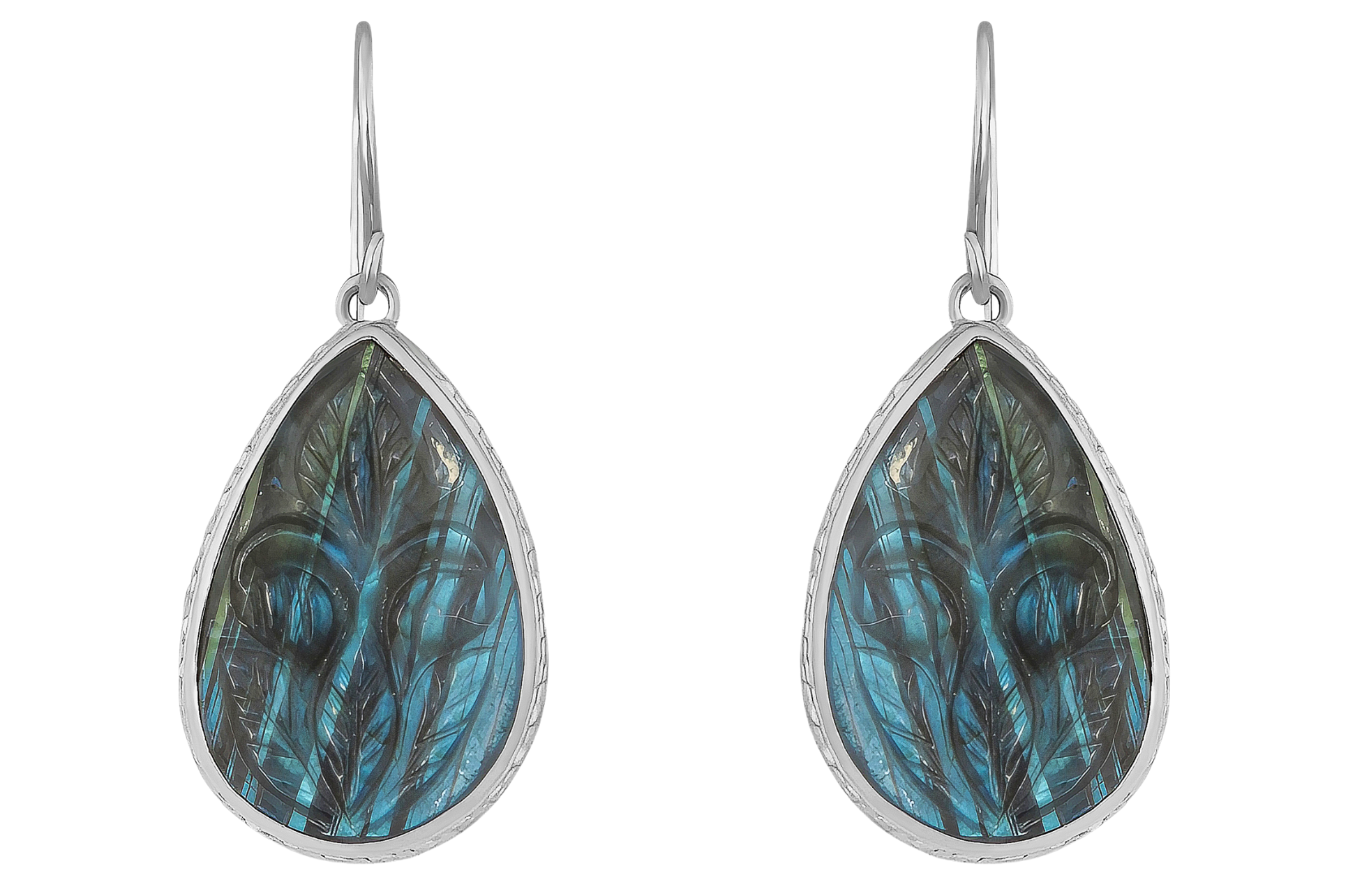 Carved Labradorite Silver Drop Earrings