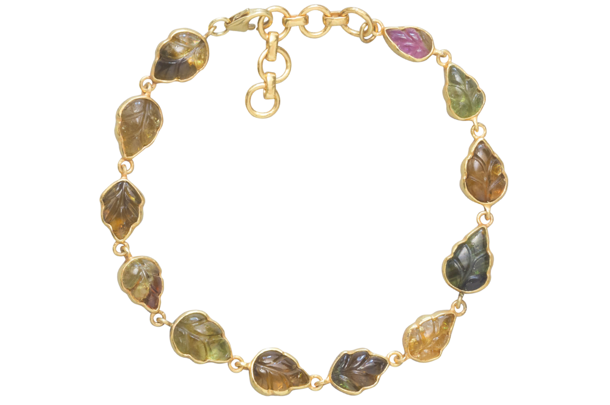 Carved Tourmaline Gemstone Leaf Bracelet