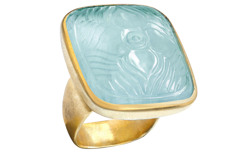 Oblong Carved Aquamarine Ring