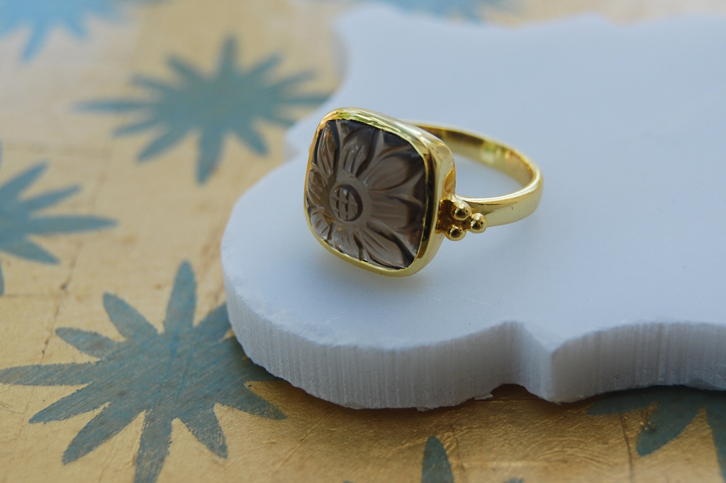 Anais Carved Smoky Quartz Ring