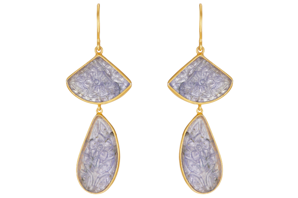 Carved Tanzanite Double Drop Earrings