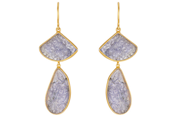 Carved Tanzanite Double Drop Earrings