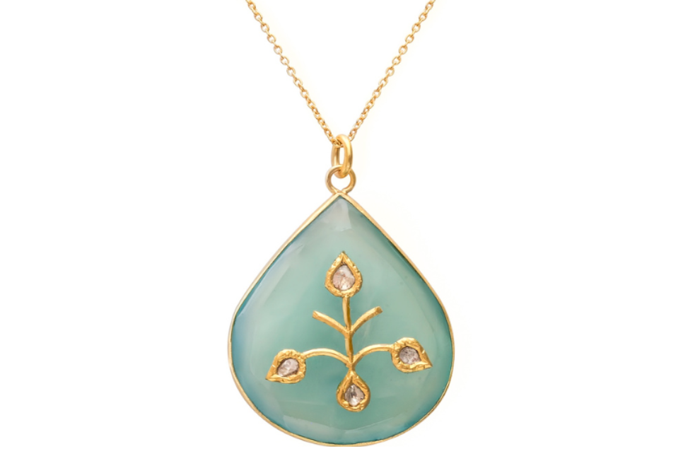 Jadau Chalcedony & Diamond Pendant Necklace