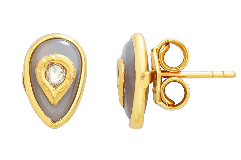 Chalcedony & Diamond Jadau Stud Earrings